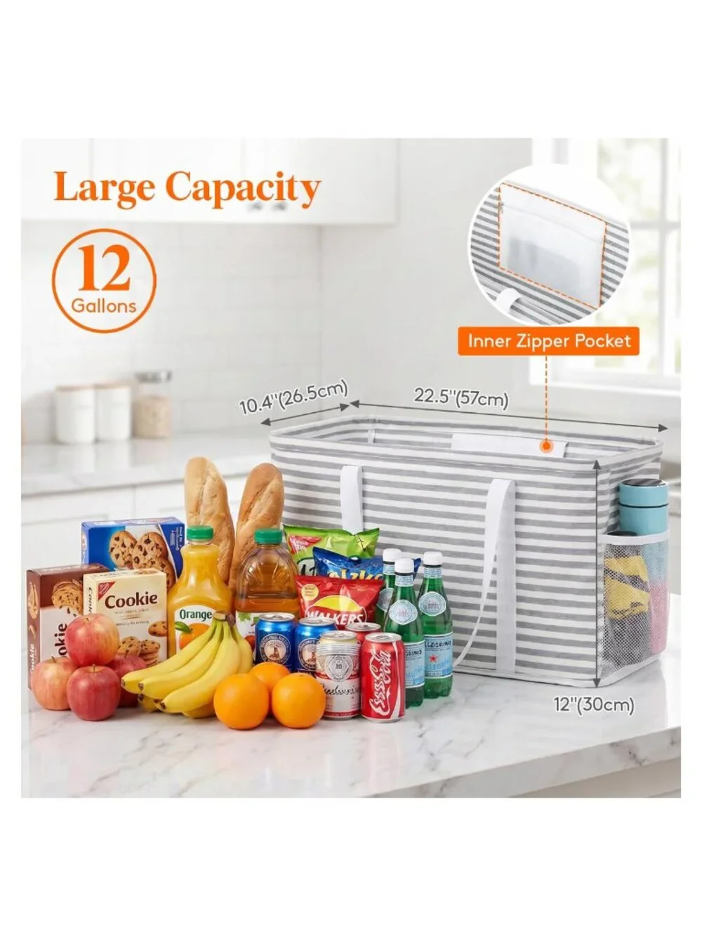 Large Foldable Reusable Grocery Tote Bag 46L Polyester Waterproof